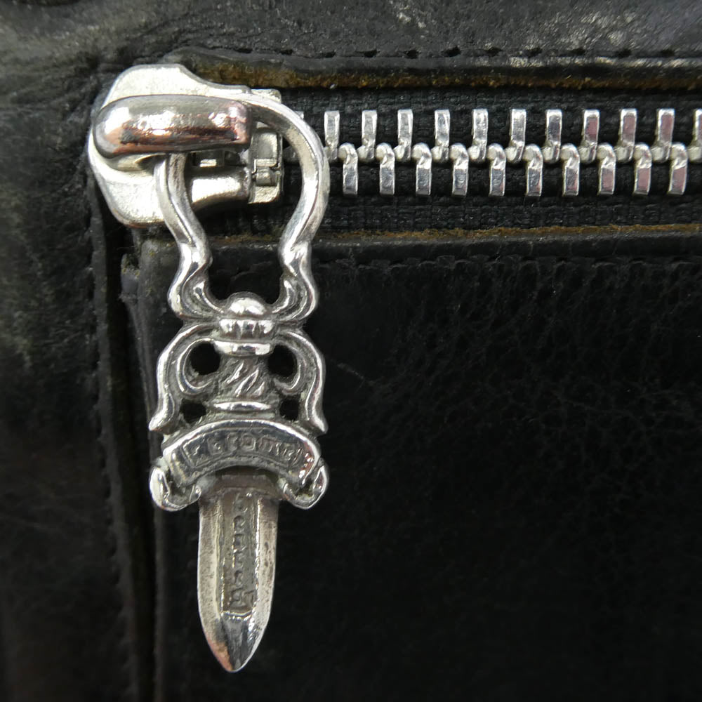 CHROME HEARTS クロムハーツ（原本無） WAVE WALLET ウェーブ ウォレット クロスボールボタン ダガージップ レザー長財布 ブラック系【中古】