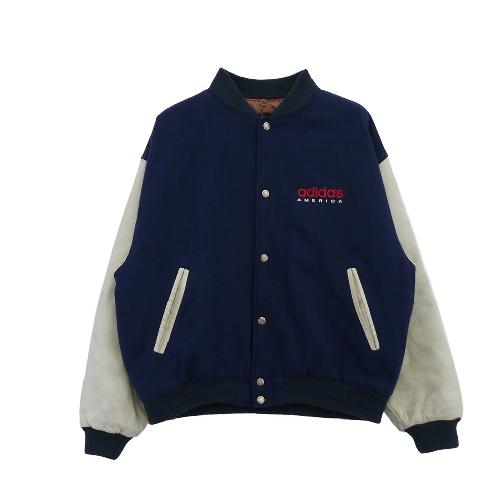 adidas アディダス アディダス ヴィンテージ アメリカ バーシティジャケット スタジャン ブルゾン ネイビー系 オフホワイト系 M【中古】