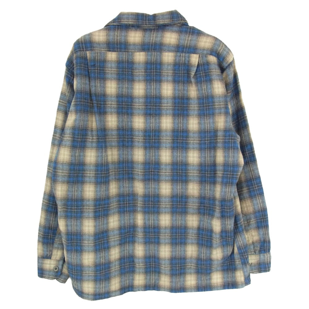 PENDLETON ペンドルトン USA製 70s ウール チェック オープンカラー 長袖 シャツ ブルー系 L【中古】