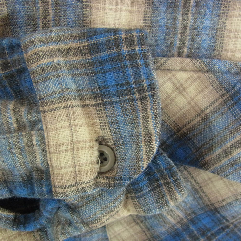 PENDLETON ペンドルトン USA製 70s ウール チェック オープンカラー 長袖 シャツ ブルー系 L【中古】