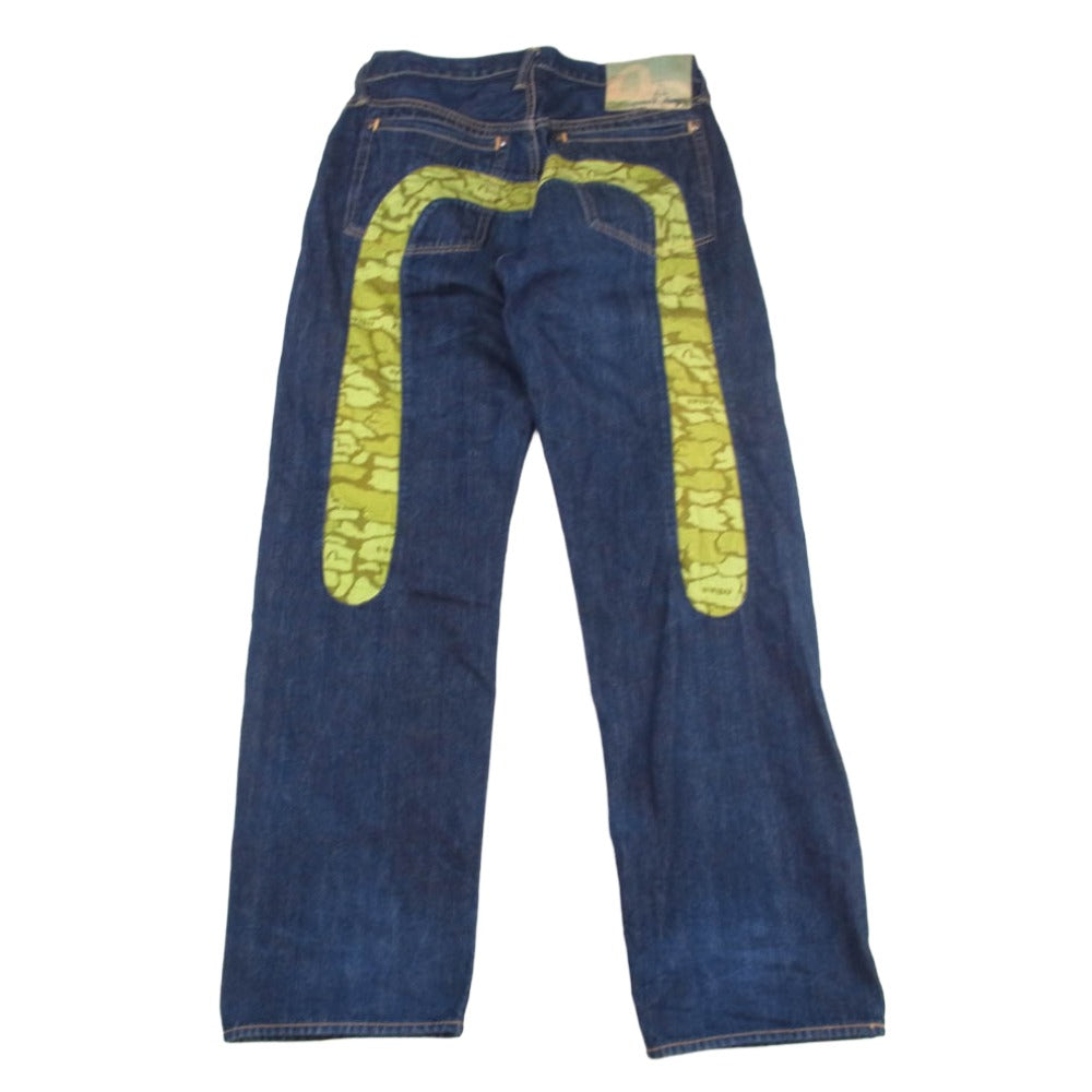 EVISU エヴィス Siotani Brothers パリ出店記念 石垣迷彩 大黒 ボタンフライ デニムパンツ ジーパン インディゴブルー系 32×33【中古】