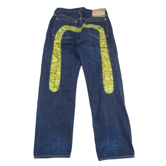 EVISU エヴィス Siotani Brothers パリ出店記念 石垣迷彩 大黒 ボタンフライ デニムパンツ ジーパン インディゴブルー系 32×33【中古】