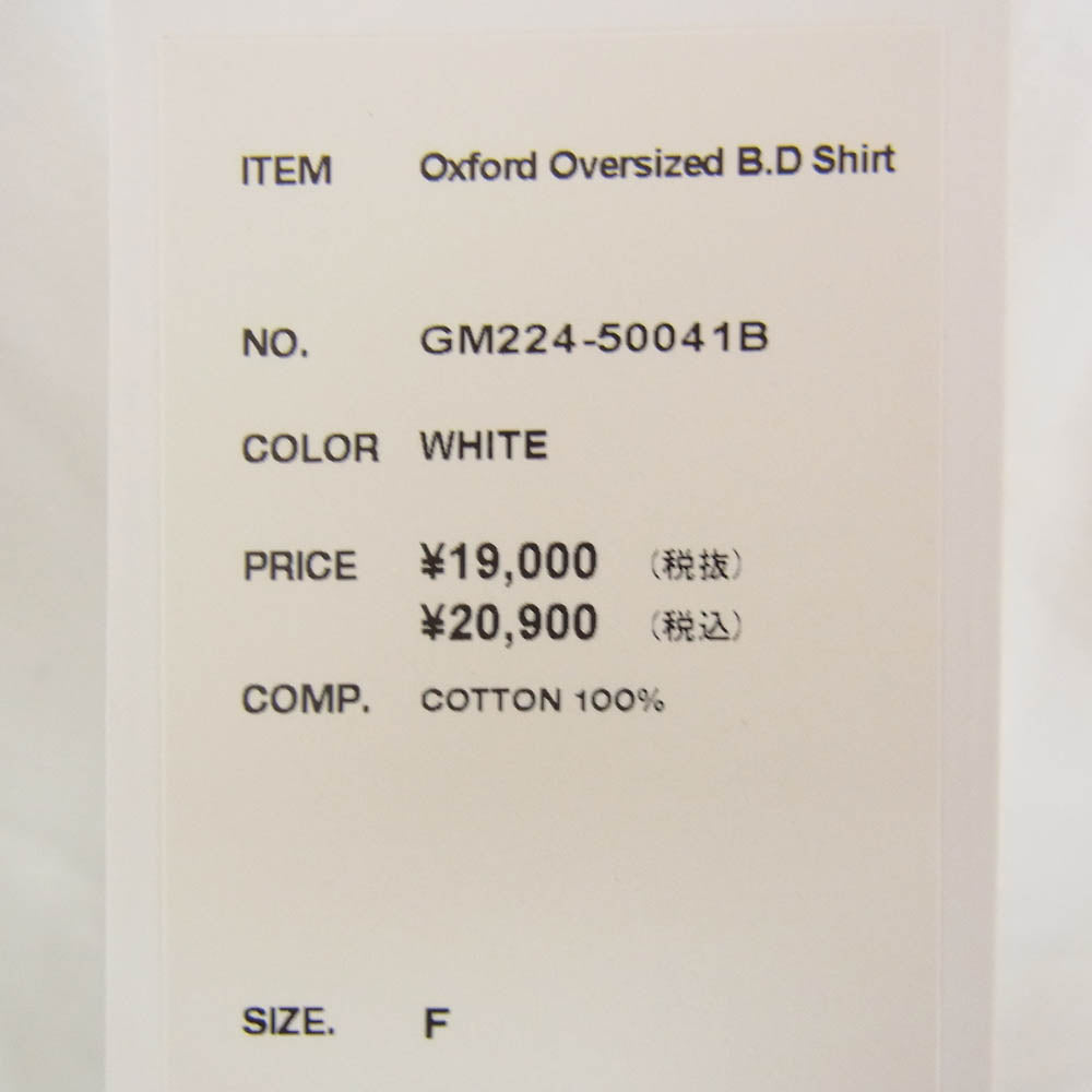 GRAPHPAPER グラフペーパー 22AW GM224-50041B Oxford Oversized B.D Shirt オックスフォード オーバーサイズド 長袖 ボタンダウンシャツ ホワイト系 F【中古】