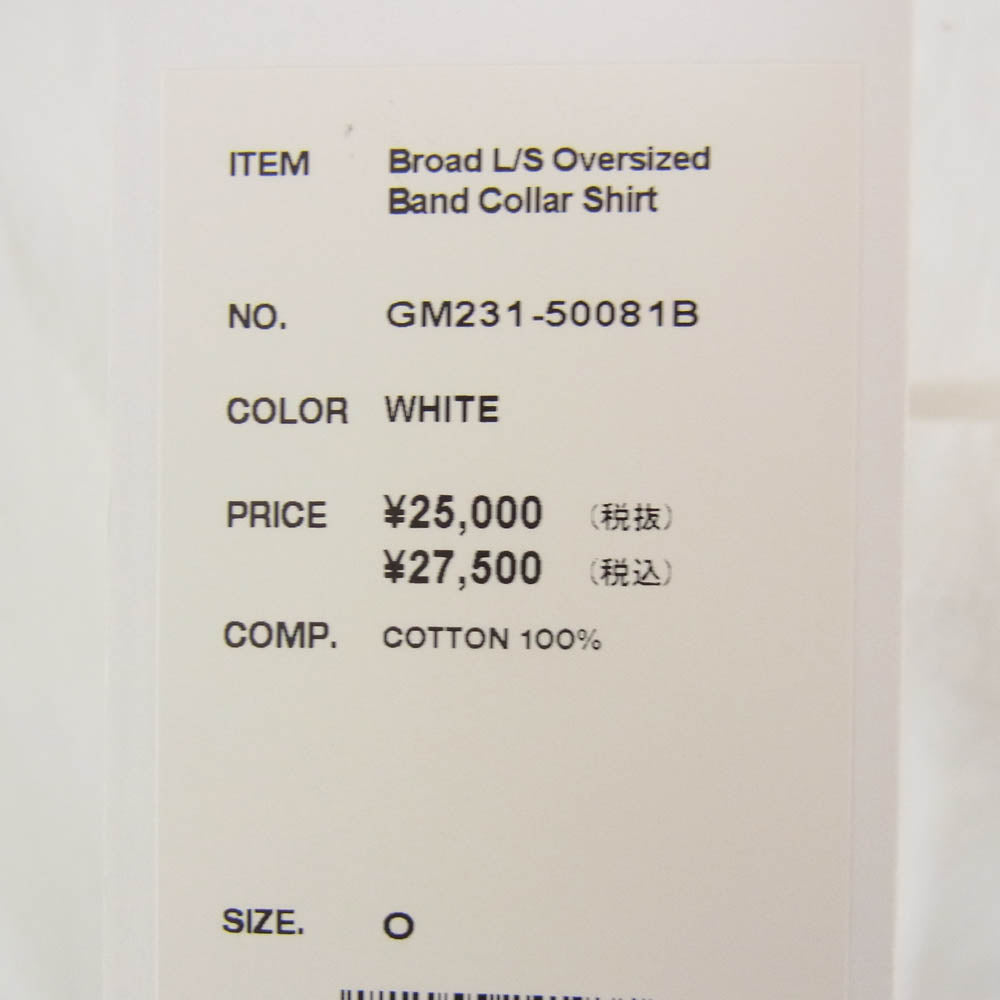 GRAPHPAPER グラフペーパー 23SS GM231-50081B Broad L/S Oversized Band Collar Shirt ブロード オーバーサイズド 長袖 バンドカラー シャツ ホワイト系 O【中古】