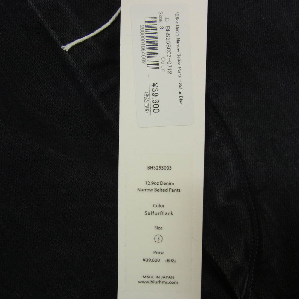 blurhms ブラームス 25SS BHS25S003 12.9oz Denim Narrow Belted Pants デニム ナロー ベルテッド パンツ ブラック系 3【中古】