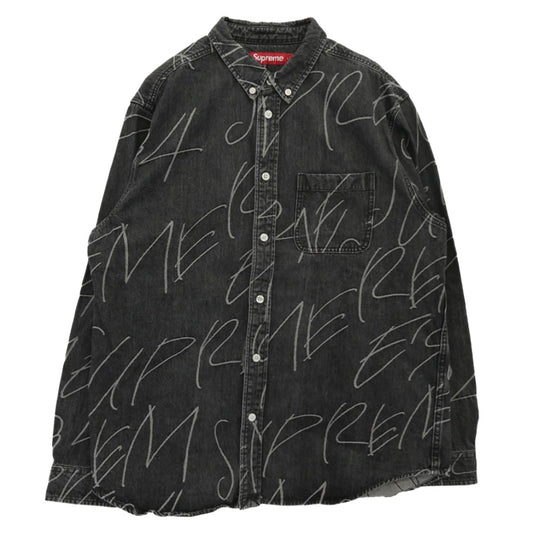 Supreme シュプリーム 23AW Handwriting Jacquard Denim Shirt ハンドライティング ジャガード 長袖 デニム シャツ ブラック系 L【中古】