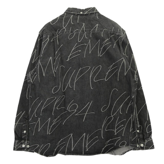 Supreme シュプリーム 23AW Handwriting Jacquard Denim Shirt ハンドライティング ジャガード 長袖 デニム シャツ ブラック系 L【中古】