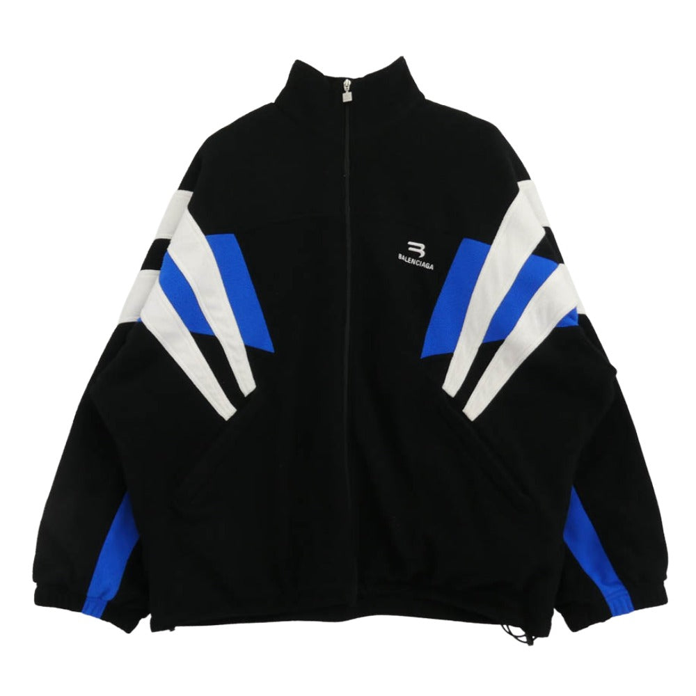 BALENCIAGA バレンシアガ 21AW 675272 TJQ32 Sporty B Fleece Tracksuit jacket スポーティー ロゴ ボア フリース トラック ジャケット ブルゾン ブラック系 ブルー系 XXS【中古】