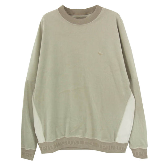 1piu1uguale3 ウノピュウノウグァーレトレ SK040 KN01 折り鶴刺繍 ベロア クルーネック スウェット カーキ系 IV【中古】