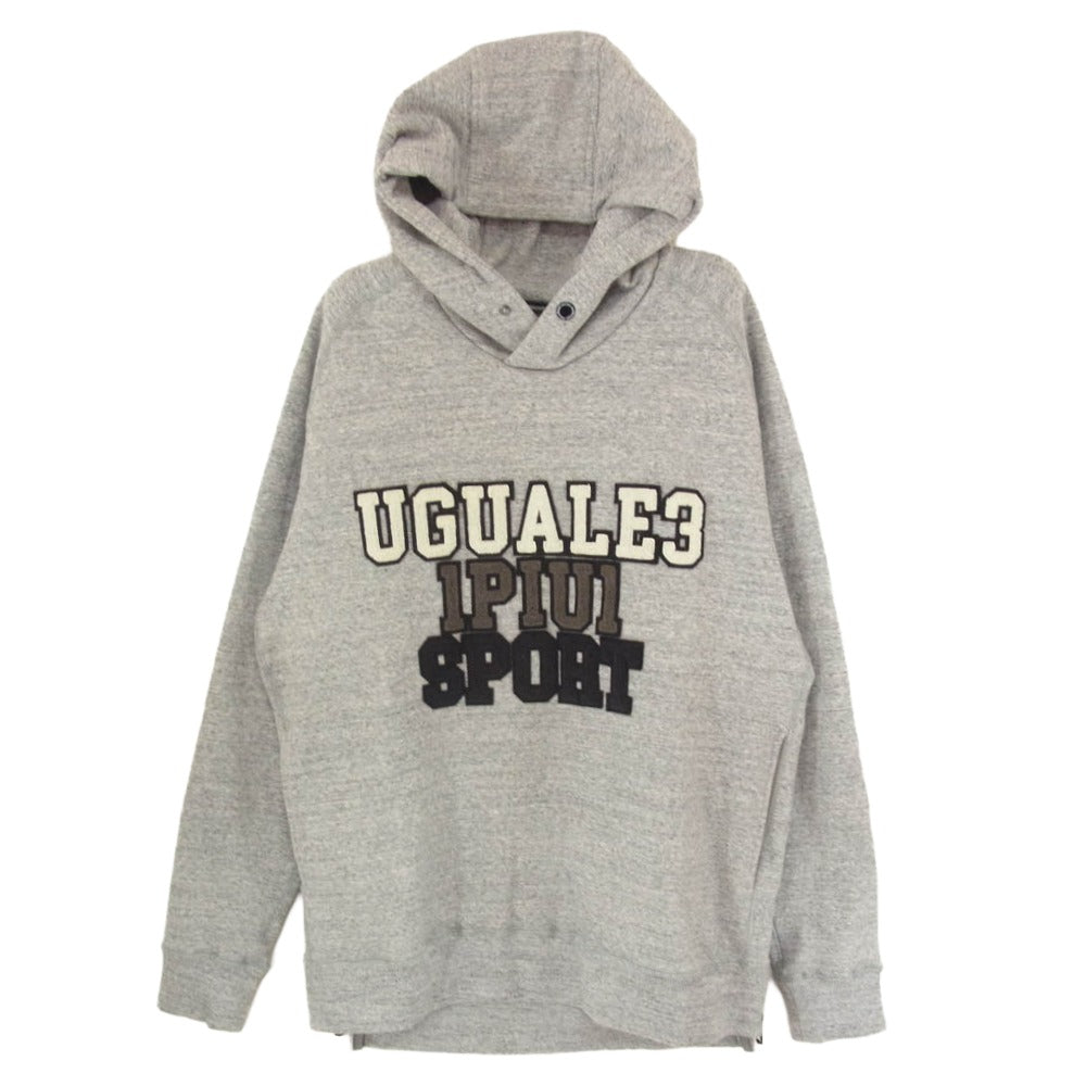 1piu1uguale3 ウノピュウノウグァーレトレ CM056 MN02 CLASSIC SWEAT SIDE ZIP PO PARKA ロゴワッペン ストレッチ クラシック スウェット サイドジップ プルオーバー パーカー フーディー グレー系 III【中古】