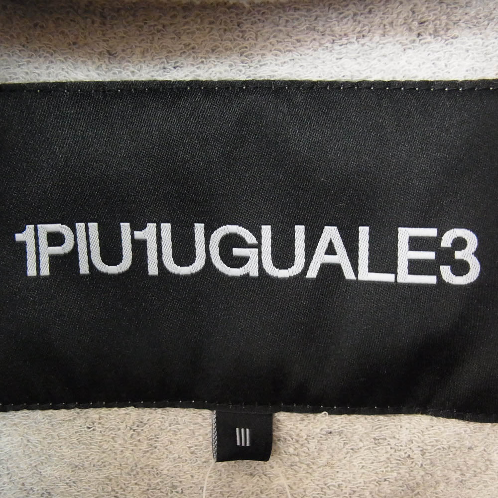 1piu1uguale3 ウノピュウノウグァーレトレ CM056 MN02 CLASSIC SWEAT SIDE ZIP PO PARKA ロゴワッペン ストレッチ クラシック スウェット サイドジップ プルオーバー パーカー フーディー グレー系 III【中古】
