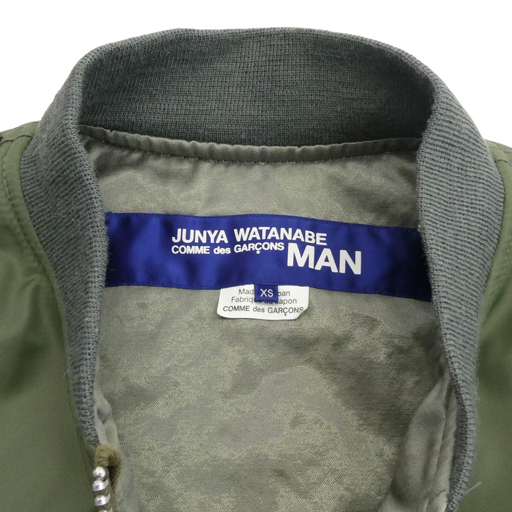 JUNYA WATANABE COMME des GARCONS MAN ジュンヤワタナベコムデギャルソンマン WH-J029 AD2021 ナイロンツイル バックプリント MA-1 ミリタリー フライト ボンバー ジャケット ブルゾン カーキ系 XS【中古】