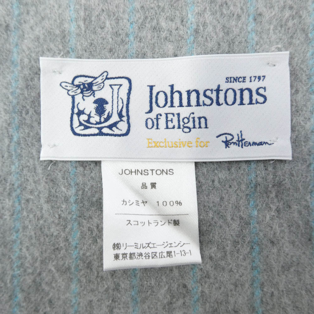 Johnstons of Elgin ジョンストンズ オブ エルガン Ron Herman ロンハーマン別注 カシミヤ 大判 フリンジ マフラー ストール グレー系【中古】