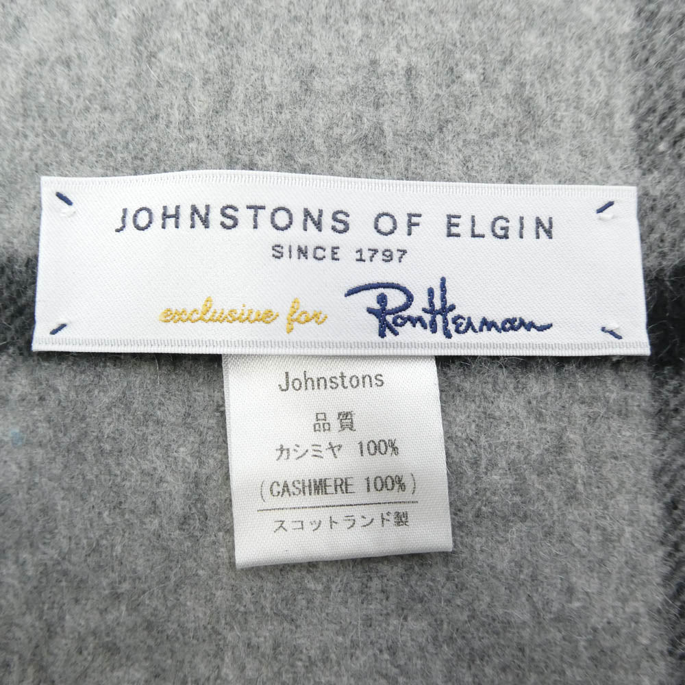 Johnstons of Elgin ジョンストンズ オブ エルガン Ron Herman ロンハーマン別注 カシミヤ 大判 フリンジ マフラー ストール グレー系【中古】