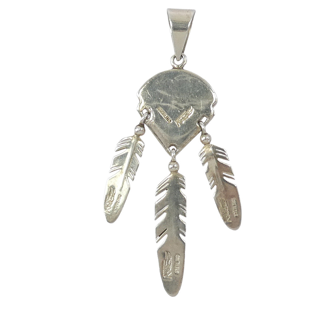 ナバホ Rey Tracey レイトレーシー フェザー インレイ インディアンジュエリー ペンダントトップ ブルー系 シルバー系【中古】