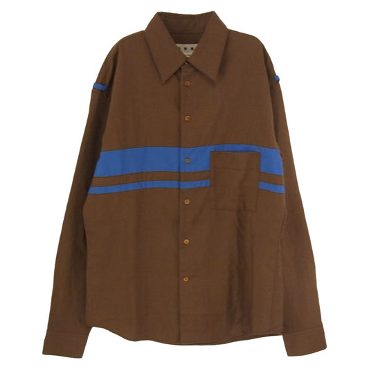 MARNI マルニ 18aw CUMU0011Q0 ウールトロピカル レギュラーカラー バイカラー 長袖 シャツ ブラウン系 48【中古】