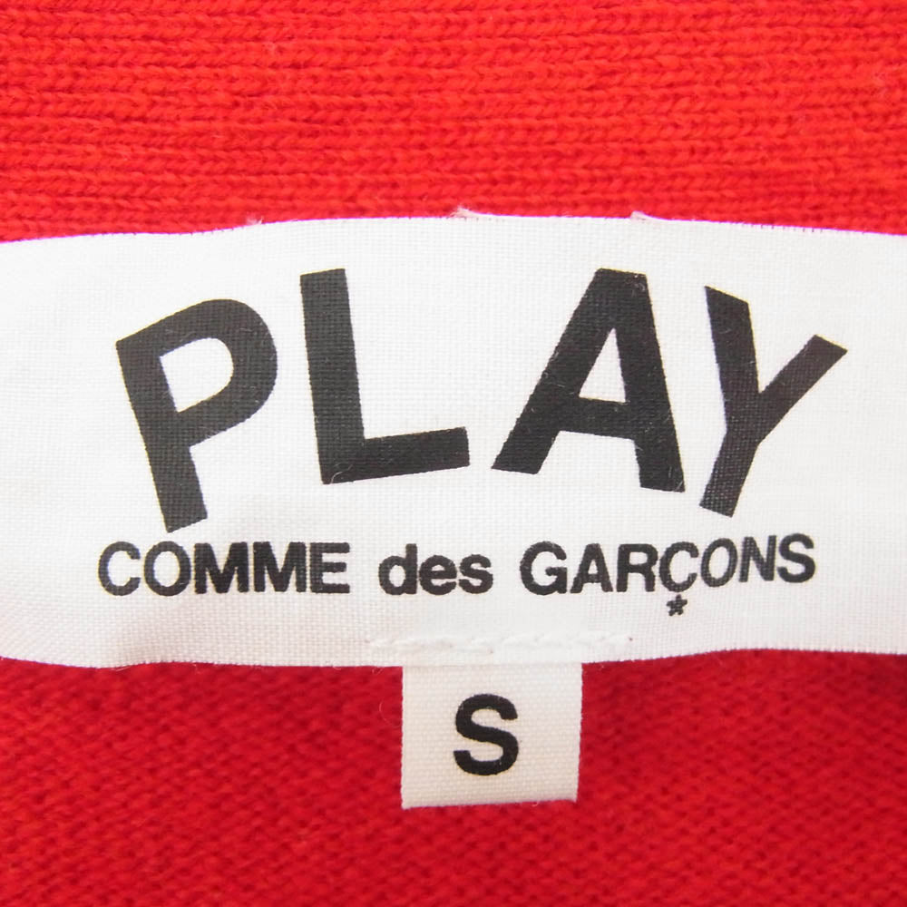 PLAY COMME des GARCONS プレイコムデギャルソン AZ-N008 WOOL CARDIGAN ハートワッペン ロゴ ウール ニット カーディガン レッド系 S【中古】