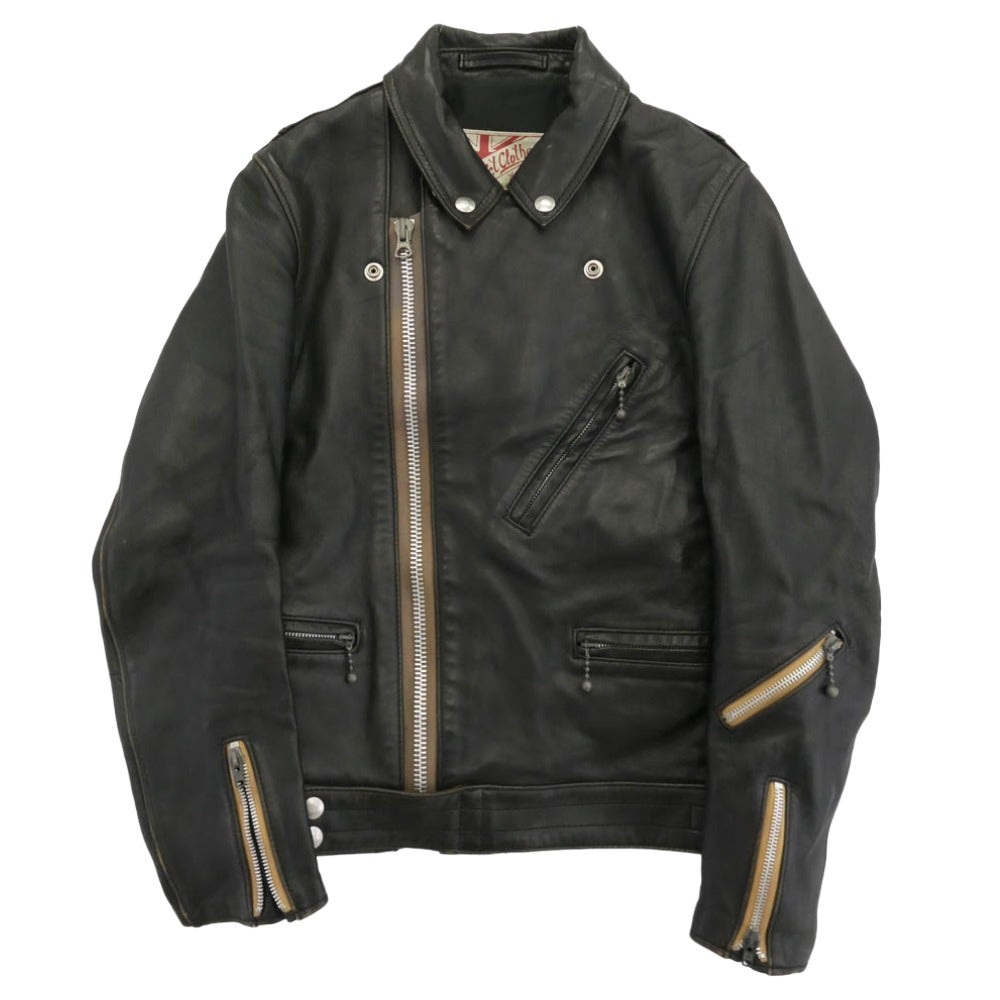 ADDICT CLOTHES アディクトクローズ AD-03 シープスキン レザー ダブル ライダース ジャケット ブラック系 34【中古】
