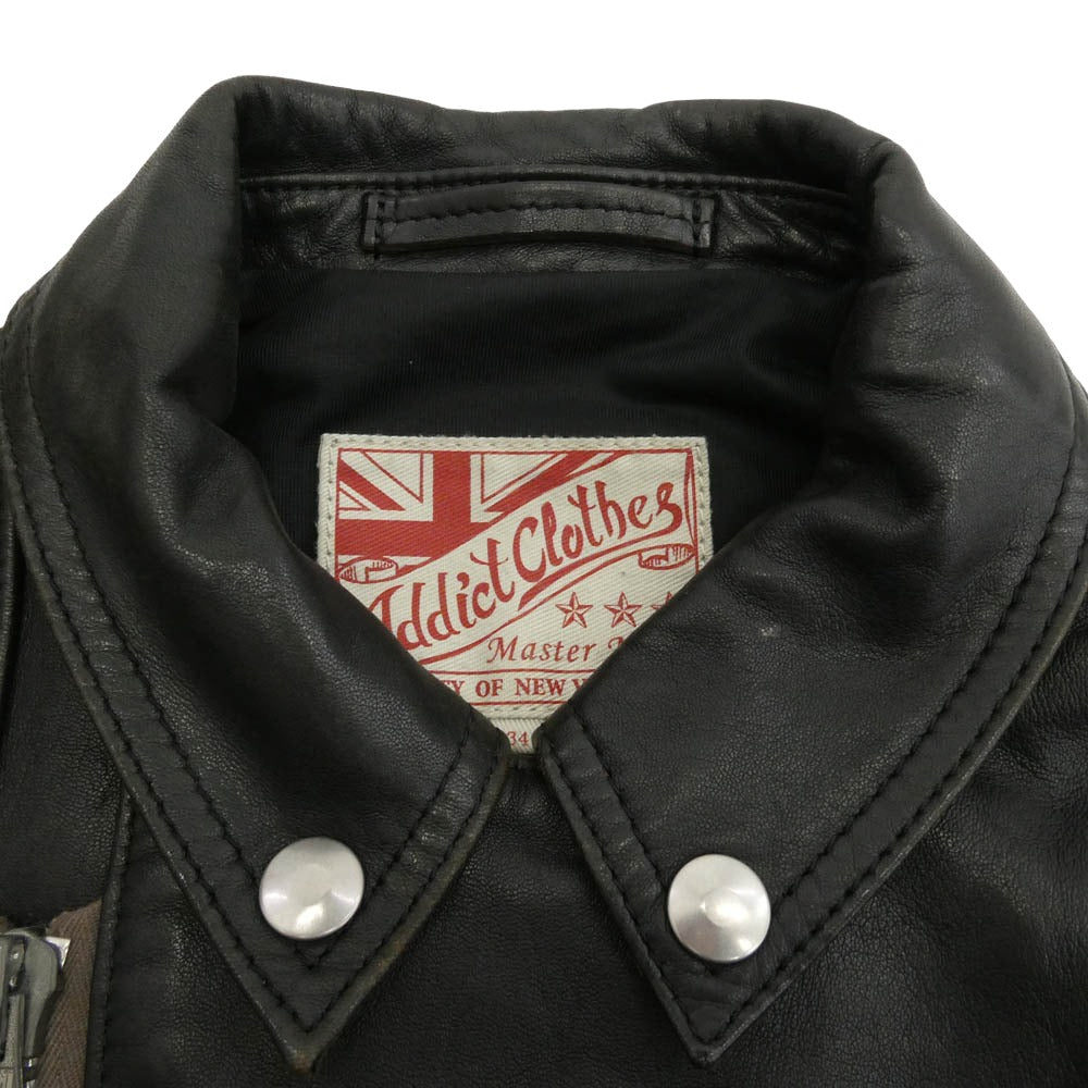 ADDICT CLOTHES アディクトクローズ AD-03 シープスキン レザー ダブル ライダース ジャケット ブラック系 34【中古】