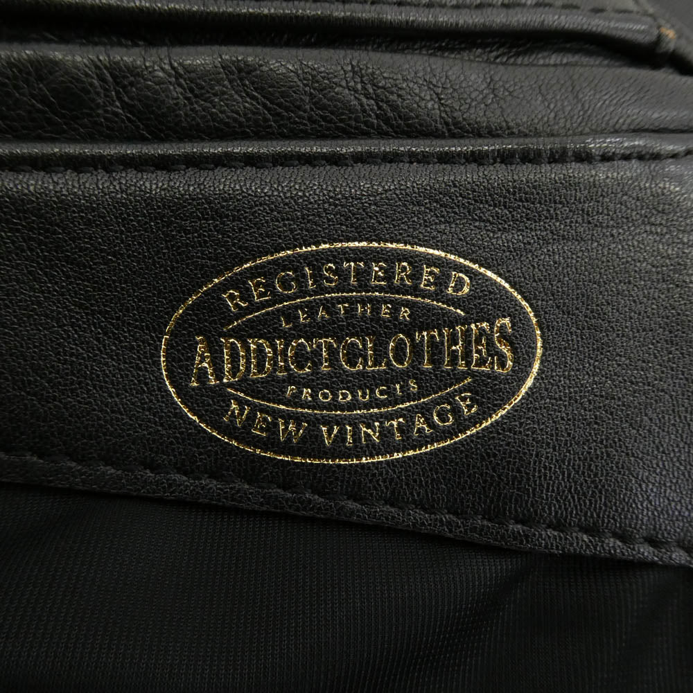 ADDICT CLOTHES アディクトクローズ AD-03 シープスキン レザー ダブル ライダース ジャケット ブラック系 34【中古】
