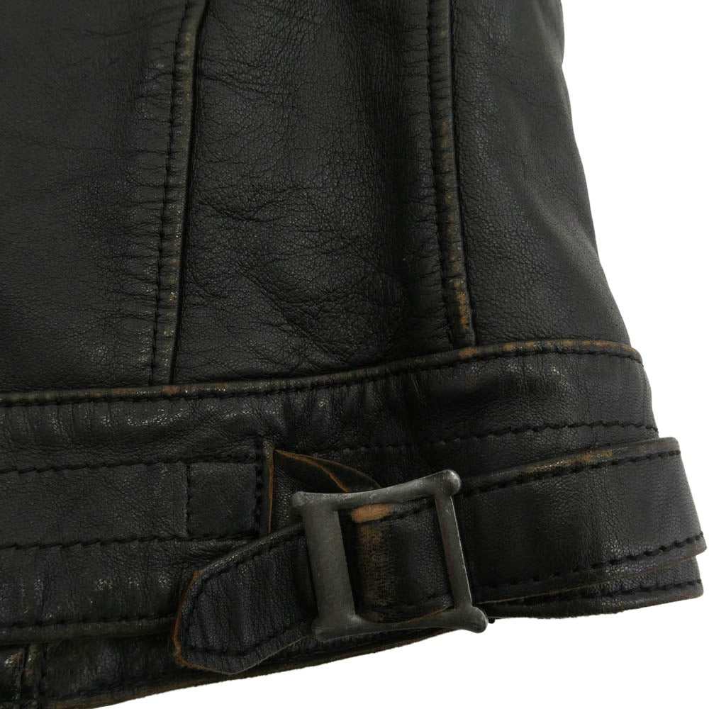 ADDICT CLOTHES アディクトクローズ AD-03 シープスキン レザー ダブル ライダース ジャケット ブラック系 34【中古】