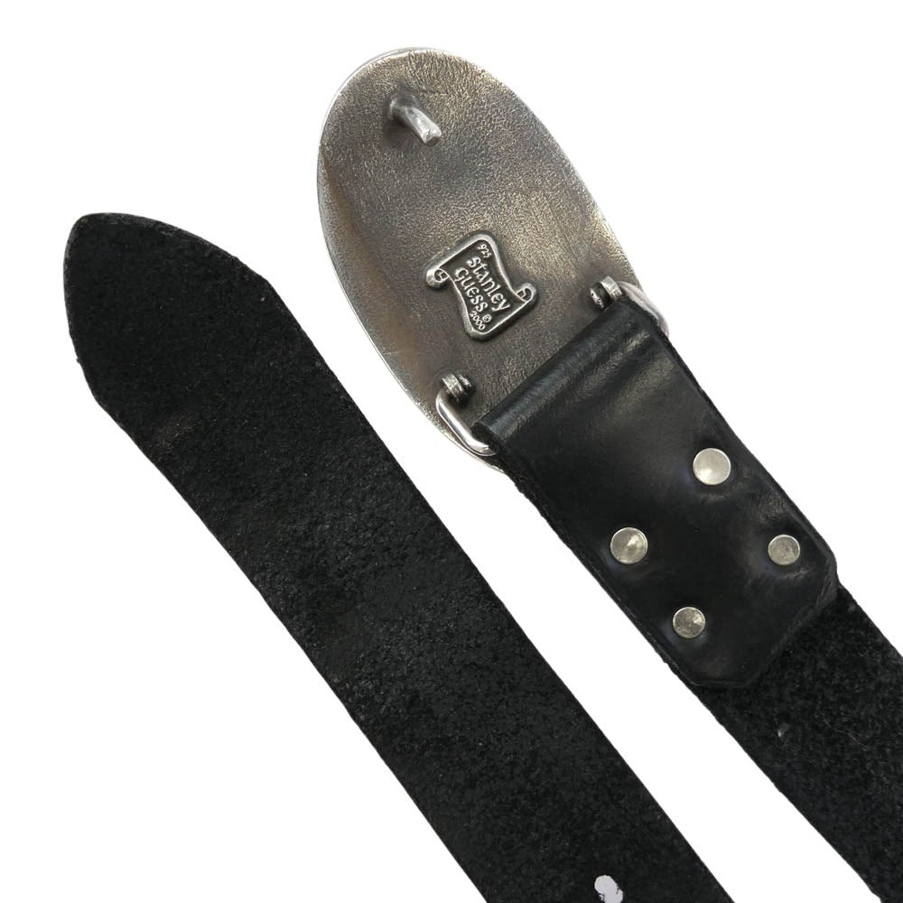STANLEY GUESS スタンリーゲス ギャランティカード付属 フィリグリーバックル レザー ベルト 30インチ ブラック系 シルバー系 30【中古】