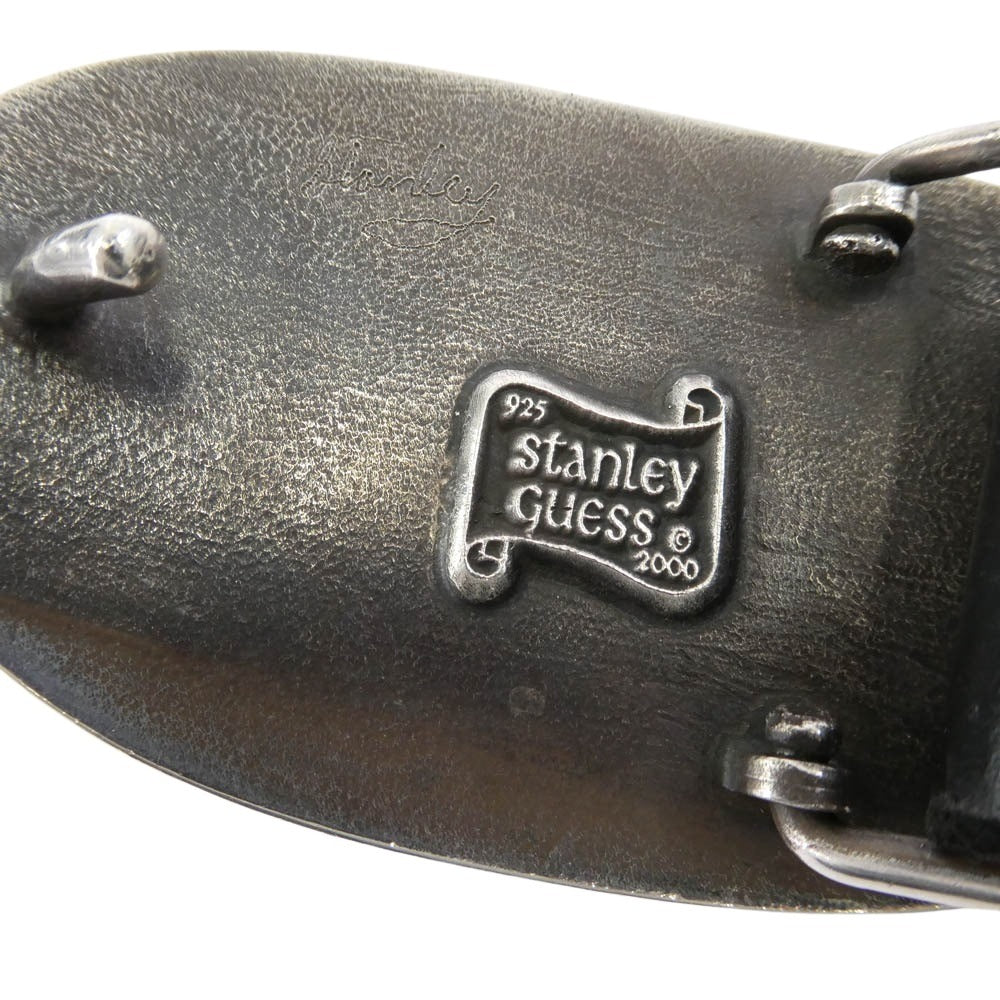 STANLEY GUESS スタンリーゲス ギャランティカード付属 フィリグリーバックル レザー ベルト 30インチ ブラック系 シルバー系 30【中古】
