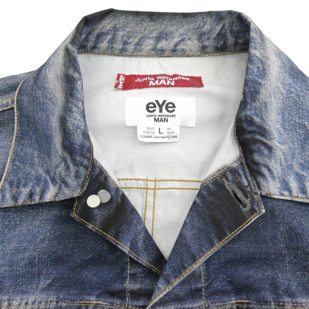 JUNYA WATANABE COMME des GARCONS MAN ジュンヤワタナベコムデギャルソンマン WO-J910-100 eYe アイ BerBerJin Levi's ベルベルジン 転写プリント トロンプルイユ リーバイス 507XX 2nd Gジャン デニム ジャケット インディゴブルー系 L【新古品】【未使用】【中古】