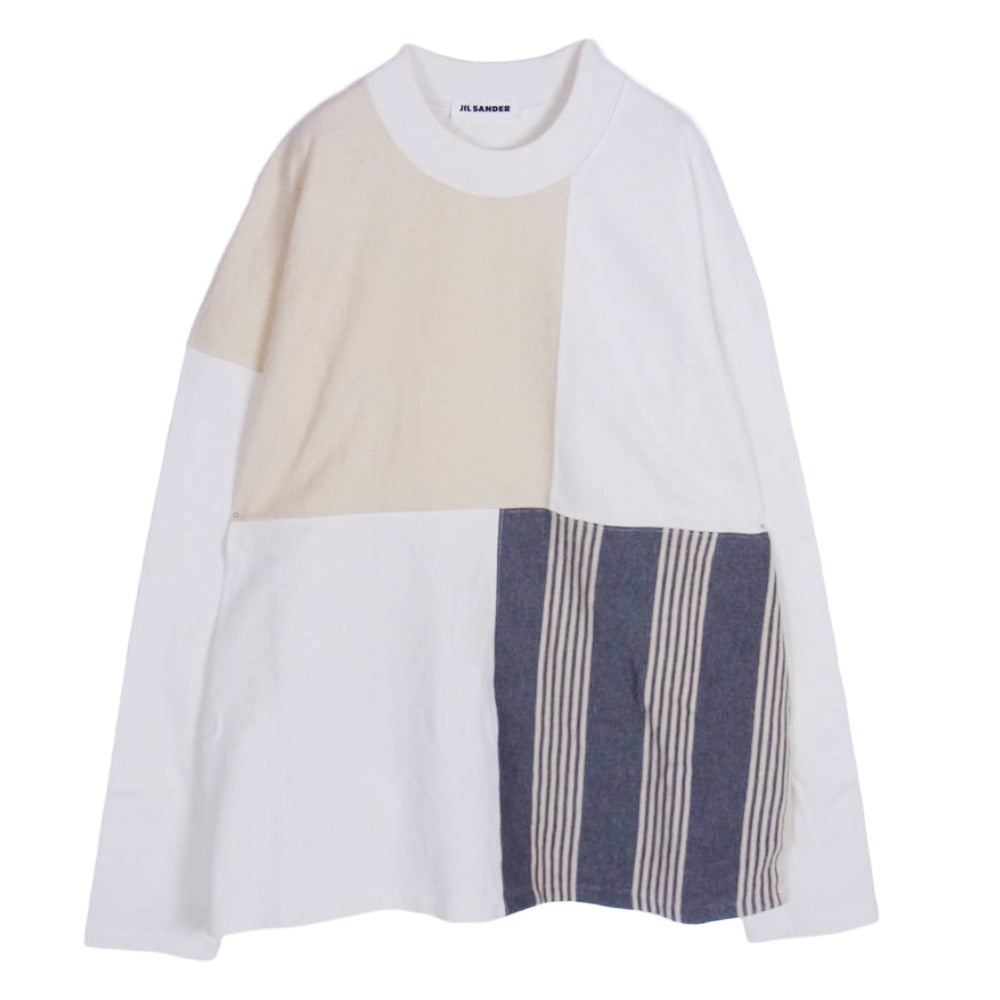 JIL SANDER ジルサンダー 19AW JSMP707046 パッチワーク 長袖 ロングスリーブ カットソー Tシャツ オフホワイト系 M【中古】