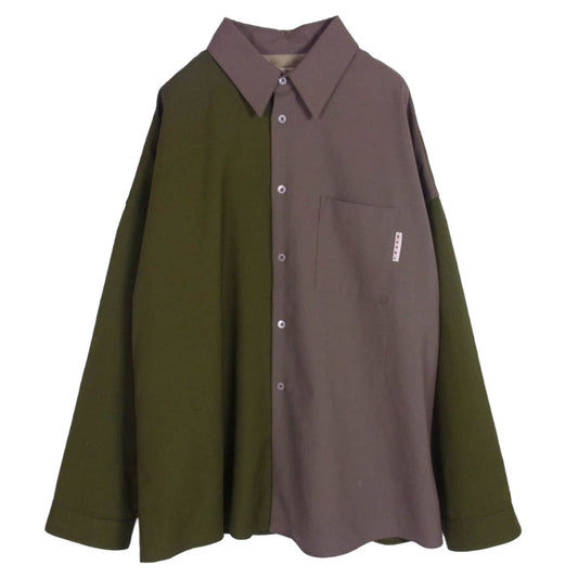 MARNI マルニ 22SS CUMU0061QU トロピカル ウール バイカラー 長袖 シャツ カーキ系 46【中古】