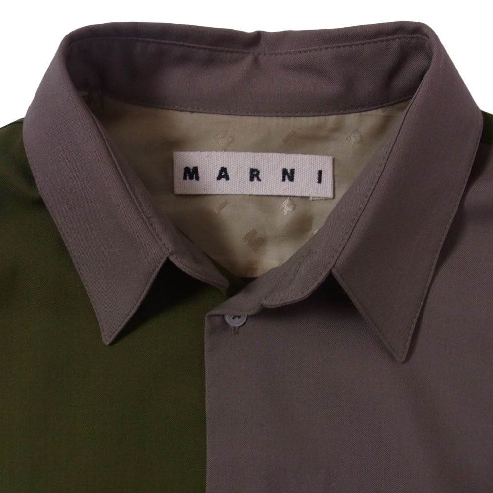 MARNI マルニ 22SS CUMU0061QU トロピカル ウール バイカラー 長袖 シャツ カーキ系 46【中古】