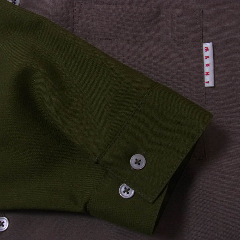 MARNI マルニ 22SS CUMU0061QU トロピカル ウール バイカラー 長袖 シャツ カーキ系 46【中古】