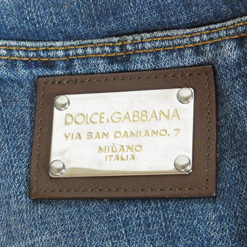 DOLCE&GABBANA ドルチェアンドガッバーナ G3FKLP G8I17 ロゴ プレート 14 ダメージ加工 デニム パンツ インディゴブルー系 46【中古】