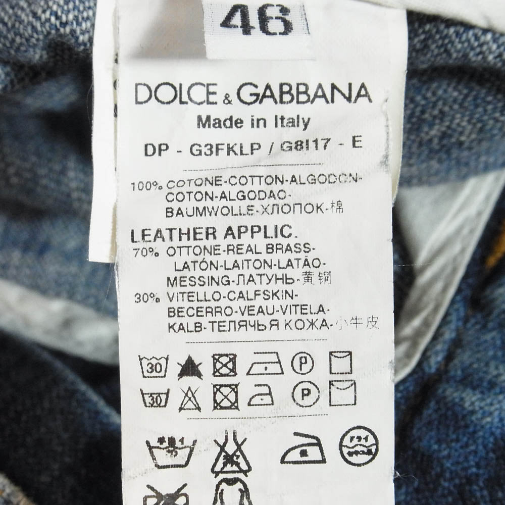 DOLCE&GABBANA ドルチェアンドガッバーナ G3FKLP G8I17 ロゴ プレート 14 ダメージ加工 デニム パンツ インディゴブルー系 46【中古】