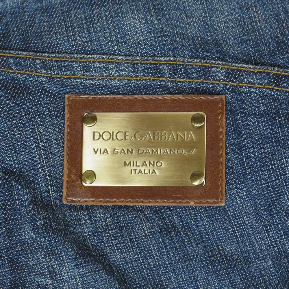 DOLCE&GABBANA ドルチェアンドガッバーナ G4A8TD G8C14 ロゴ プレート 14 クラッシュ デニム パンツ インディゴブルー系 46【中古】