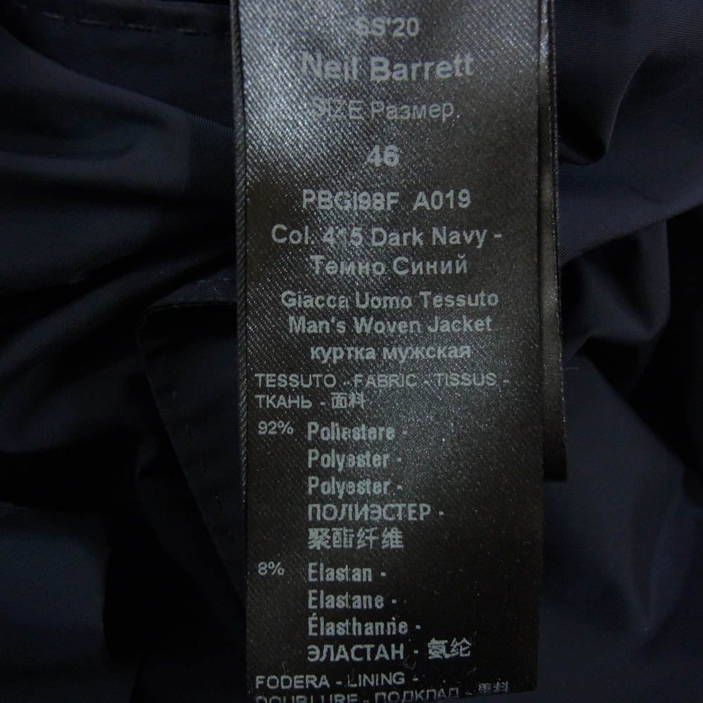 NEIL BARRETT ニールバレット PBGI98F-A019 MATT NYLON STRETCH JACKET マット ナイロン ストレッチ リブ 2B テーラードジャケット ネイビー系 46【中古】