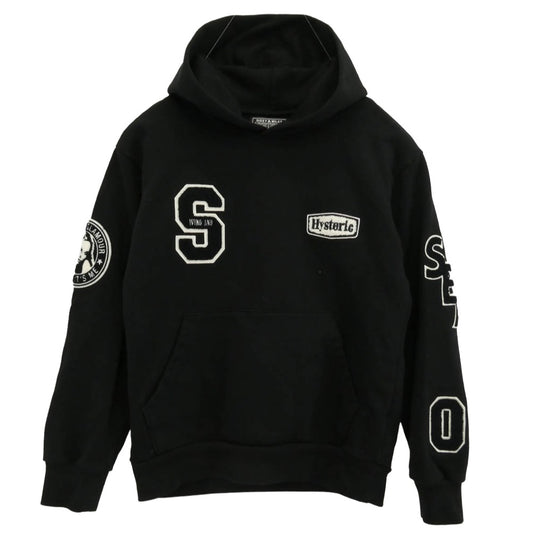 HYSTERIC GLAMOUR ヒステリックグラマー WDS-C-HYS-23-AP-Q1-15 VARSITY HOODIE バーシティ フーディー プルオーバー パーカー ブラック系 XS【中古】