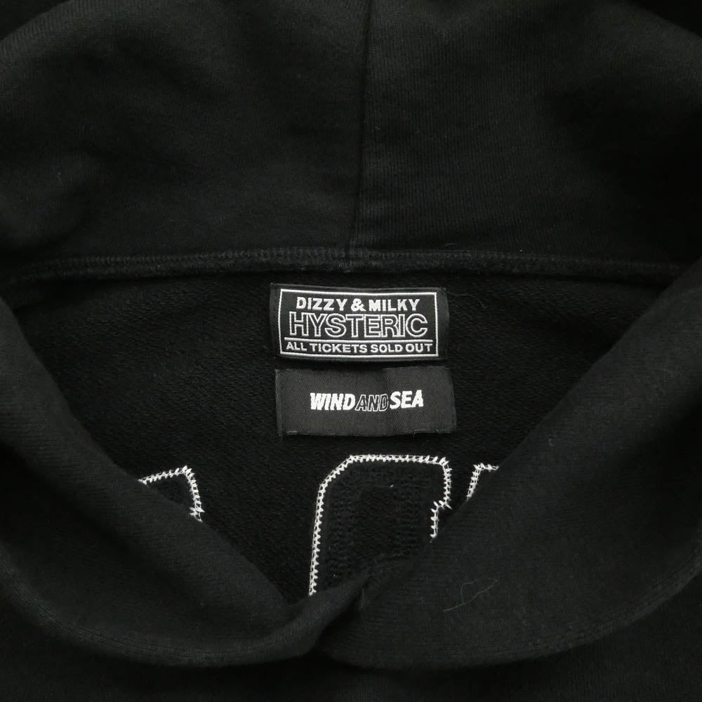 HYSTERIC GLAMOUR ヒステリックグラマー WDS-C-HYS-23-AP-Q1-15 VARSITY HOODIE バーシティ フーディー プルオーバー パーカー ブラック系 XS【中古】