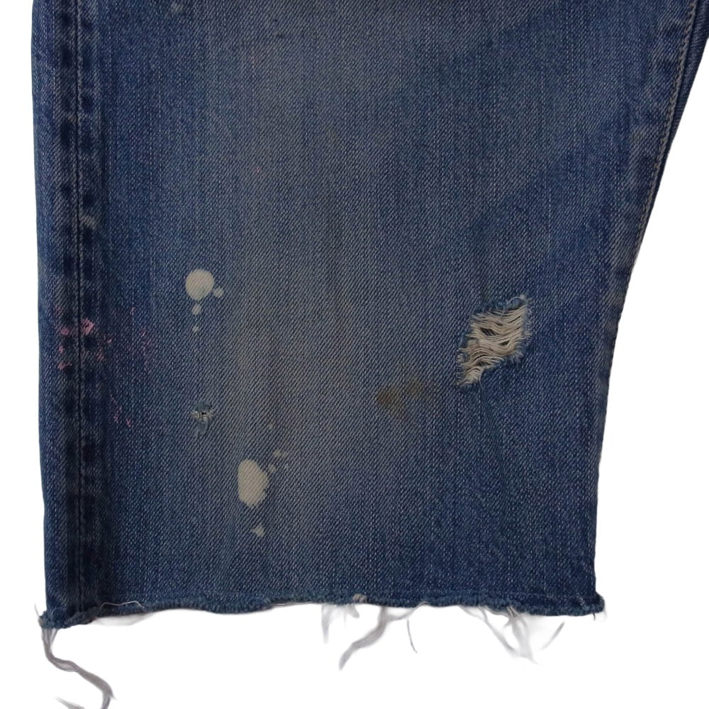HYSTERIC GLAMOUR ヒステリックグラマー スタッズ ペイント ダメージ加工 デニム パンツ ショーツ ライトブルー系 34【中古】