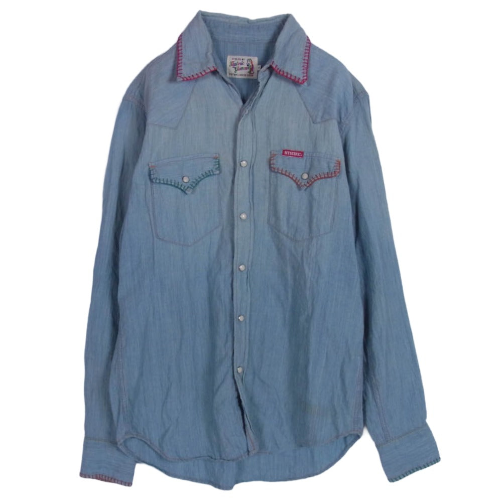 HYSTERIC GLAMOUR ヒステリックグラマー 0261AH04 ステッチ 刺繍 シャンブレー ウエスタン 長袖 シャツ ライトブルー系 M【中古】