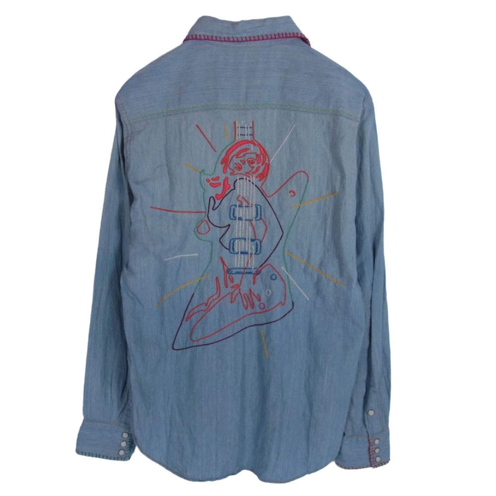 HYSTERIC GLAMOUR ヒステリックグラマー 0261AH04 ステッチ 刺繍 シャンブレー ウエスタン 長袖 シャツ ライトブルー系 M【中古】