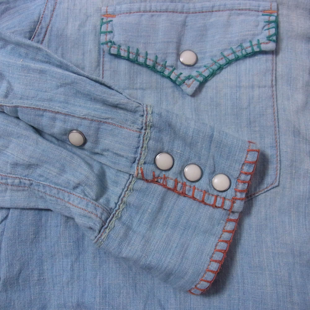 HYSTERIC GLAMOUR ヒステリックグラマー 0261AH04 ステッチ 刺繍 シャンブレー ウエスタン 長袖 シャツ ライトブルー系 M【中古】