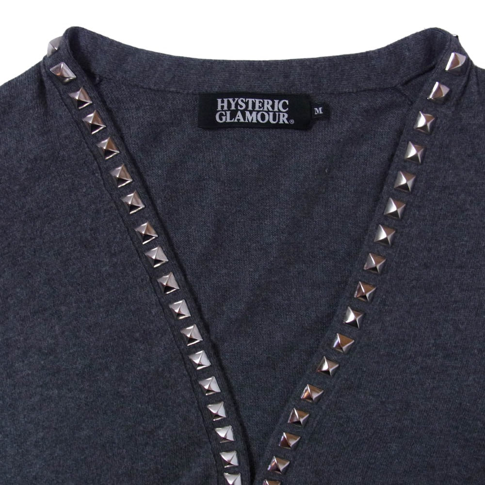 HYSTERIC GLAMOUR ヒステリックグラマー 0221ND03 ウール スタッズ カーディガン グレー系 M【中古】