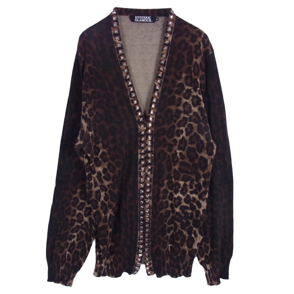 HYSTERIC GLAMOUR ヒステリックグラマー 0223ND12 レオパード スタッズ カーディガン ブラウン系 M【中古】