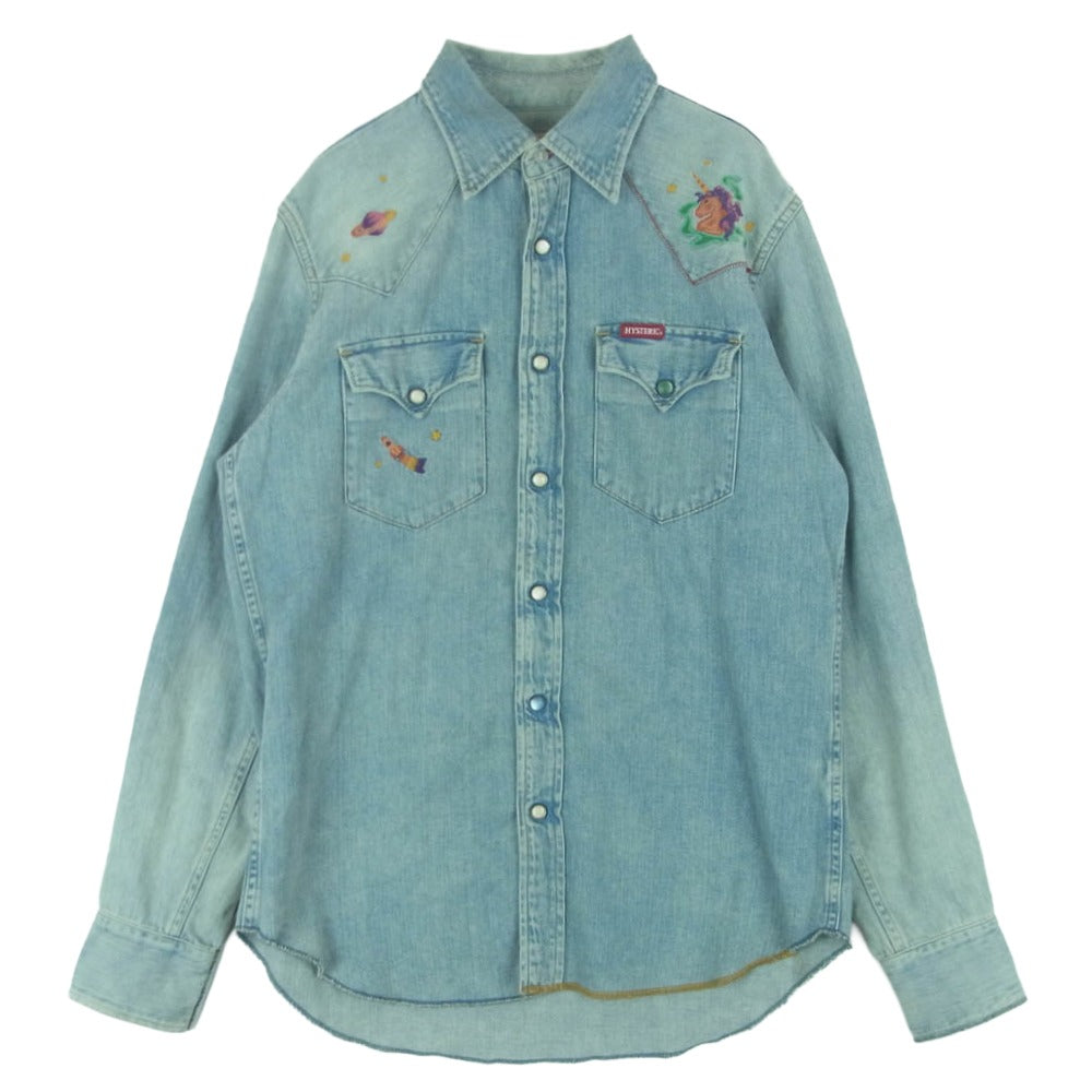 HYSTERIC GLAMOUR ヒステリックグラマー 0253AH06 JUPITER 刺繍 デニム ウエスタン 長袖 シャツ インディゴブルー系 M【中古】