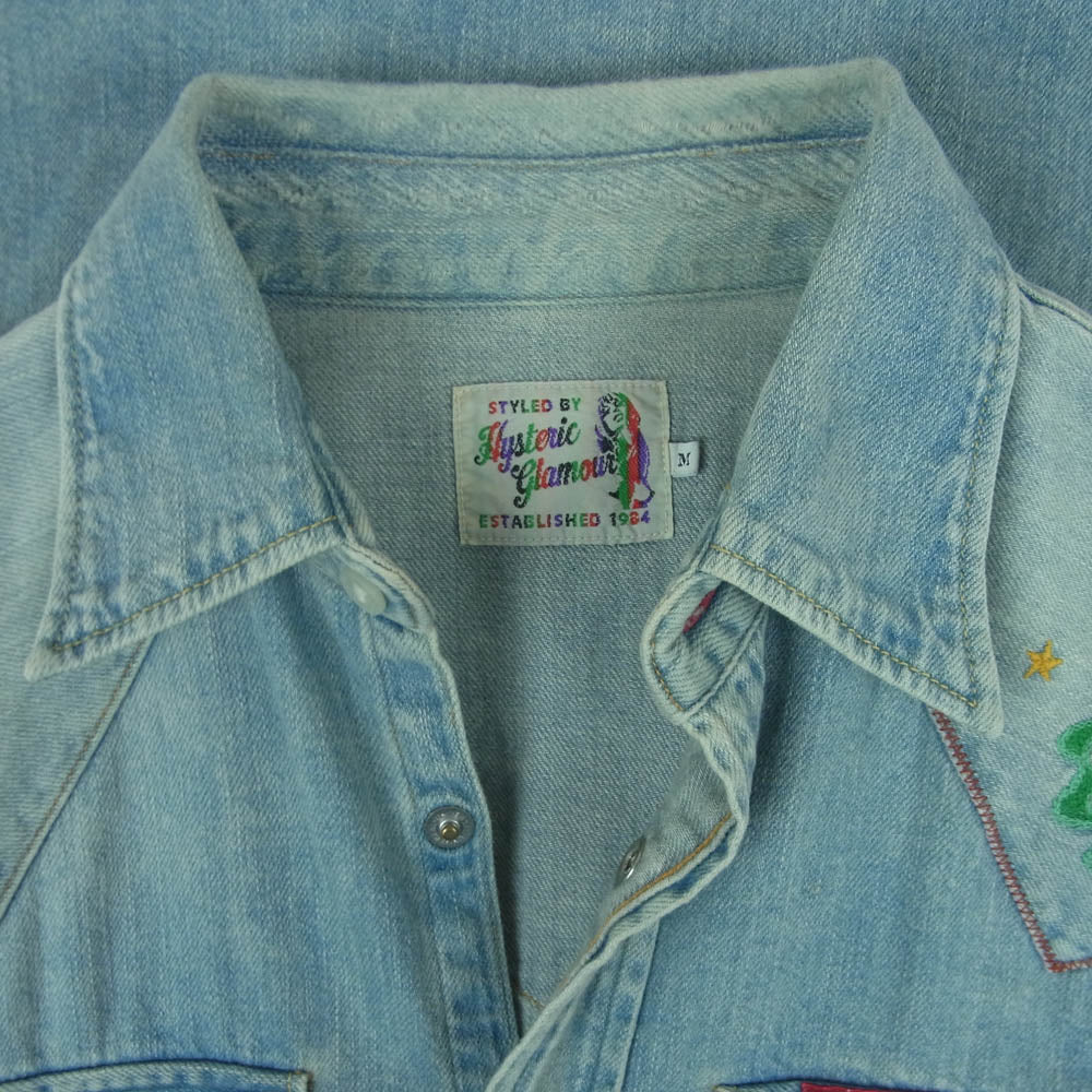 HYSTERIC GLAMOUR ヒステリックグラマー 0253AH06 JUPITER 刺繍 デニム ウエスタン 長袖 シャツ インディゴブルー系 M【中古】