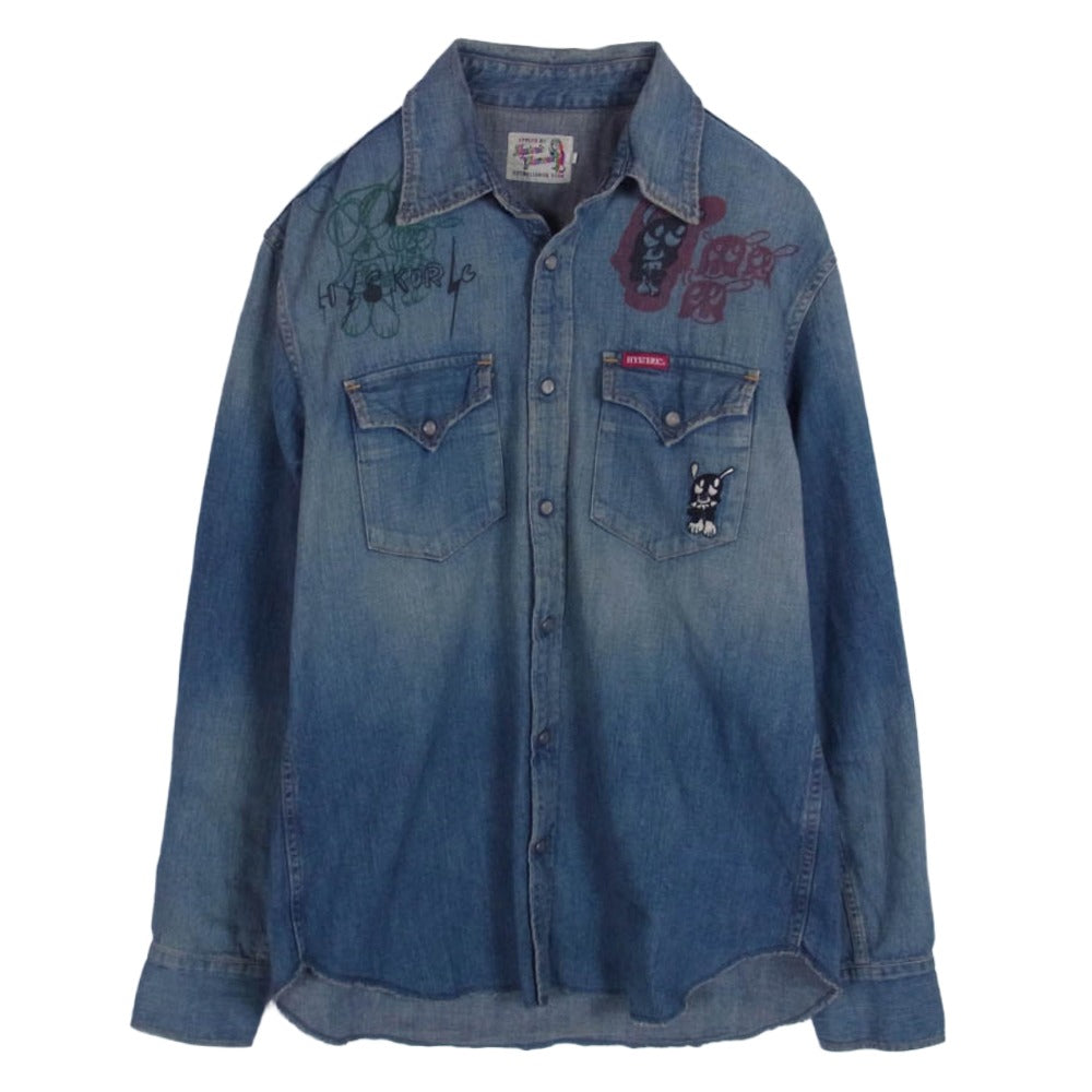 HYSTERIC GLAMOUR ヒステリックグラマー 0263AH14 × SKOLOCT スコロクト デニム 長袖 ウエスタン シャツ ブルー系 L【中古】