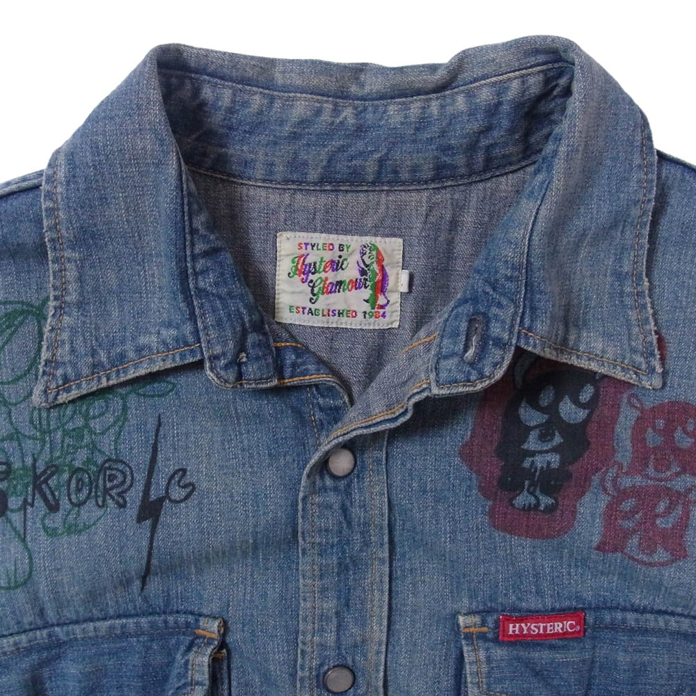 HYSTERIC GLAMOUR ヒステリックグラマー 0263AH14 × SKOLOCT スコロクト デニム 長袖 ウエスタン シャツ ブルー系 L【中古】
