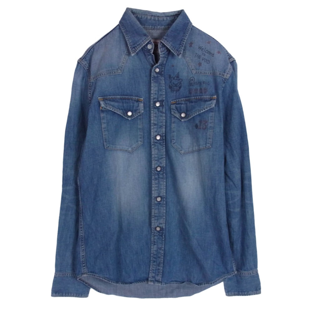 HYSTERIC GLAMOUR ヒステリックグラマー 0243AH07 デニム加工 ウェスタンシャツ 長袖シャツ ライトブルー系 M【中古】