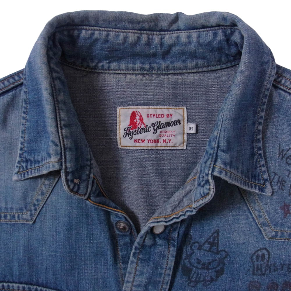 HYSTERIC GLAMOUR ヒステリックグラマー 0243AH07 デニム加工 ウェスタンシャツ 長袖シャツ ライトブルー系 M【中古】